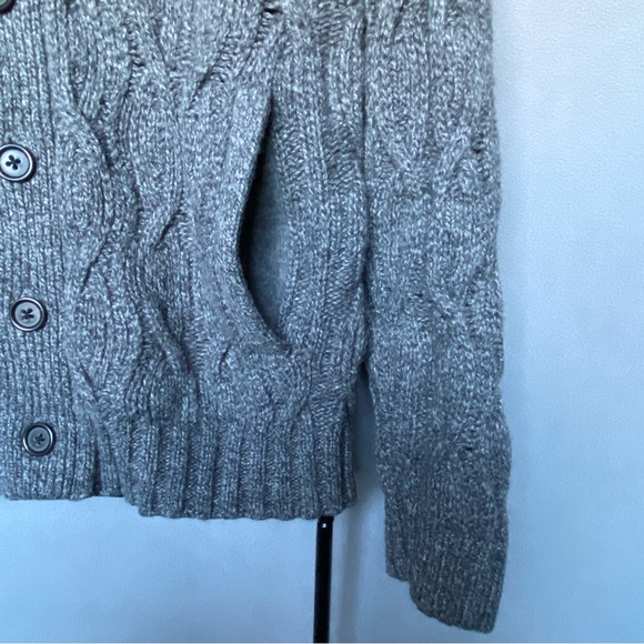 Banana Republic Shawl Cardigan Merino Wool Blend Cable Chunky Knit Gray Men Sz S - Picture 4 of 16